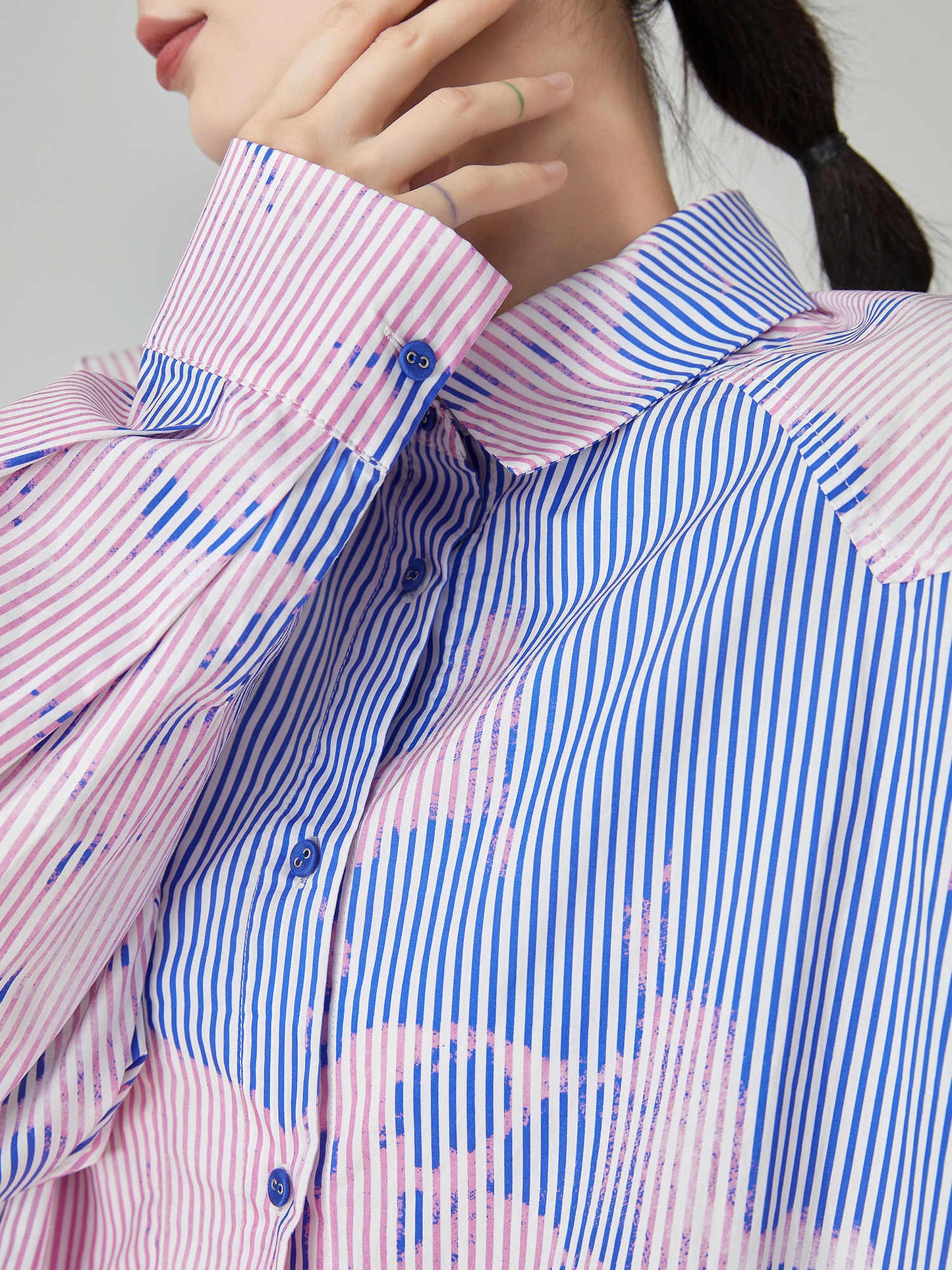 Blue Striped Printed Shirt Women's Loose Top