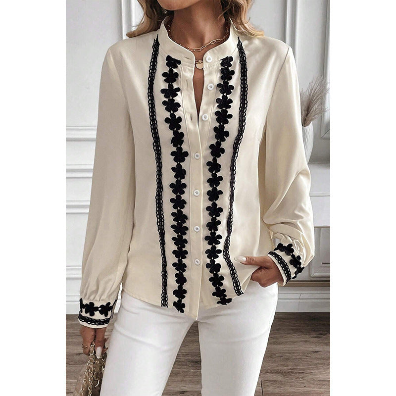 Single Row Multi-buckle Long Sleeve Shirt For Women European And American Leisure Style