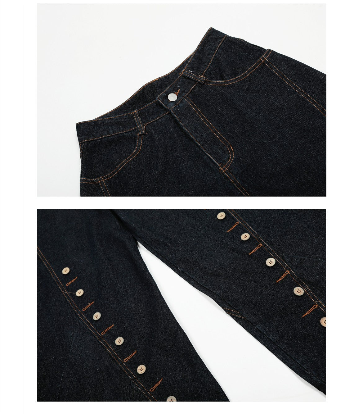 Multi-row Buttonhole Machete Denim Pants