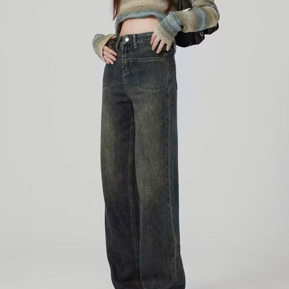 Loose Design Slimming Worn Looking Washed-out Wide Leg Pants