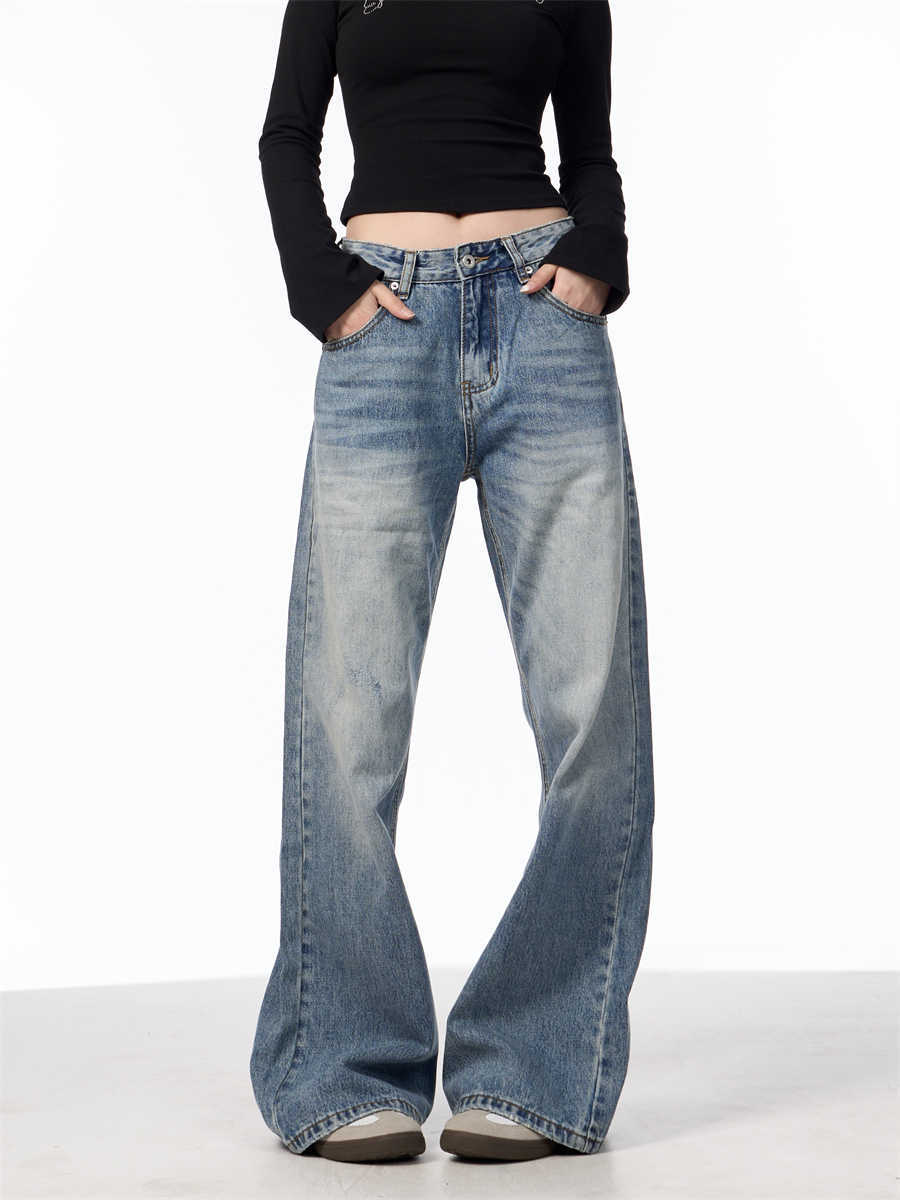 Retro Washed Distressed High Waist Jeans Women's, Blue Trousers