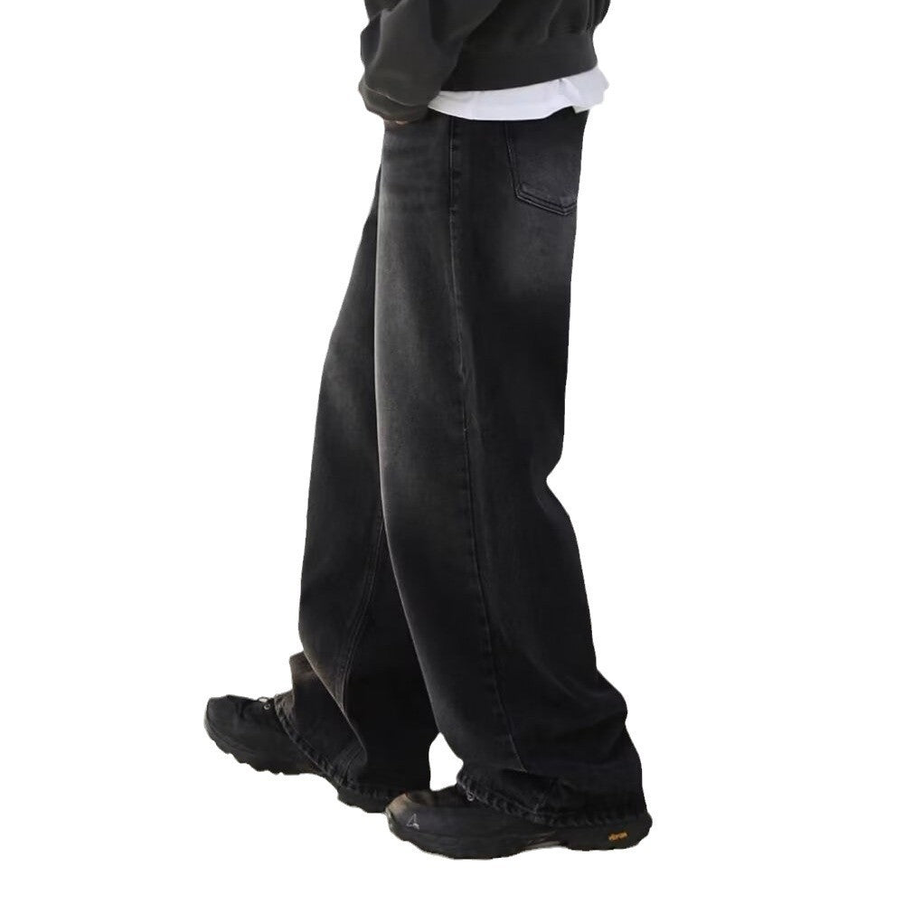 Retro Washed Jeans Men's Loose Straight Wide-leg Pants