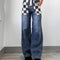 Loose Plaid Contrast Color Women's Denim Trousers