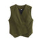 All-match Solid Color V-neck Single Row Oblique Asymmetric Cardigan Vest