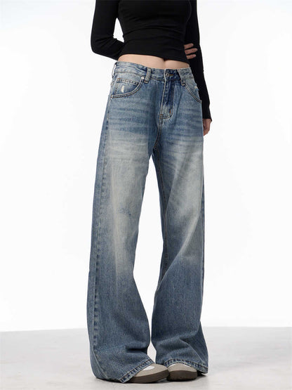 Retro Washed Distressed High Waist Jeans Women's, Blue Trousers