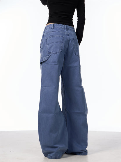 Loose Straight Retro High Street Pocket Design Jeans For Women