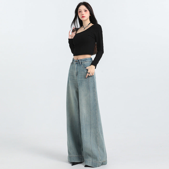 Spring New Straight Pants Mopping Jeans Trousers Lengthened