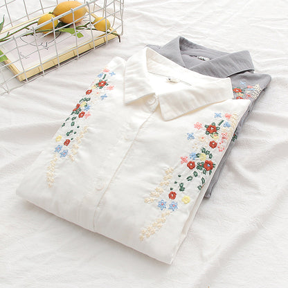 Double-layer Yarn Embroidery Little Flower Student Undershirt