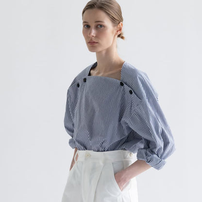 Striped Shirt Niche Loose Drop-shoulder Shirt