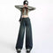 American Retro Distressed Belt Buckle High Waist Slimming Wide Leg Pants