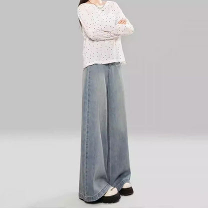 American Retro Light Blue Slimming And Wide Leg Jeans