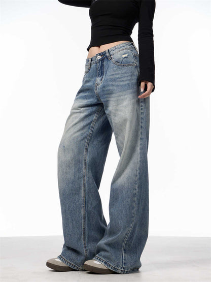 Retro Washed Distressed High Waist Jeans Women's, Blue Trousers