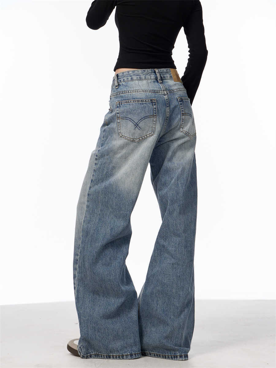 Retro Washed Distressed High Waist Jeans Women's, Blue Trousers