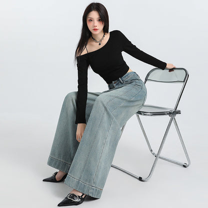 Spring New Straight Pants Mopping Jeans Trousers Lengthened