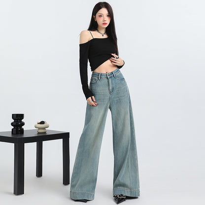 Spring New Straight Pants Mopping Jeans Trousers Lengthened