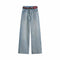 High Waist Slimming Loose Straight Fleece-lined Padded Wide Leg Jeans