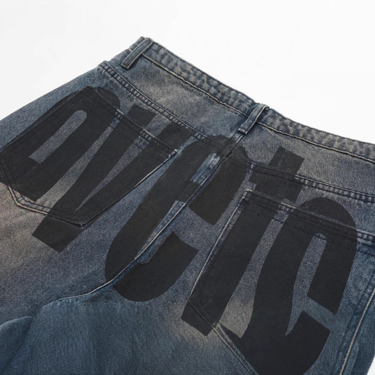 High Street American Washed Distressed Letters Printed Jeans For Men And Women